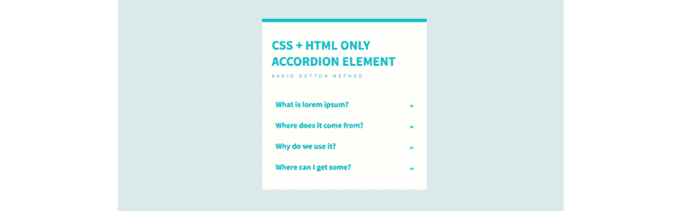 HTML + CSS only Accordion Element (Radio Button)